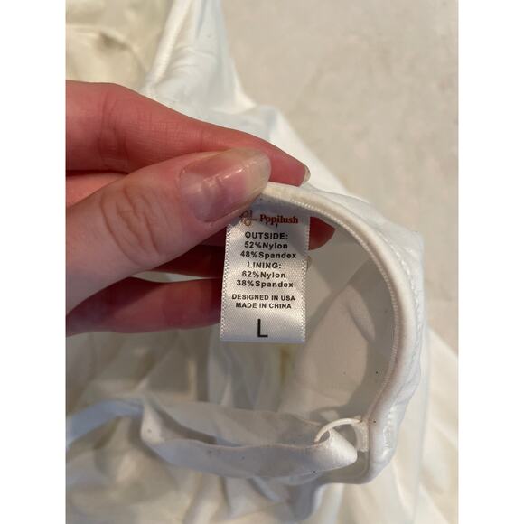 POPILUSH Shapewear Lace V Neck Side Slit Slimming Maxi Slip Dress Large White - Picture 14 of 14